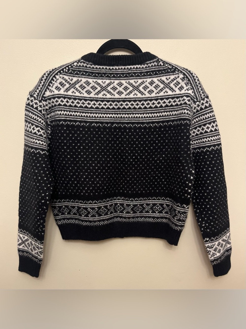 NWT $178 J. Crew Fair Isle Cardigan 100% Lambs Wool Women's Size XS Black Ivory - Picture 7 of 9